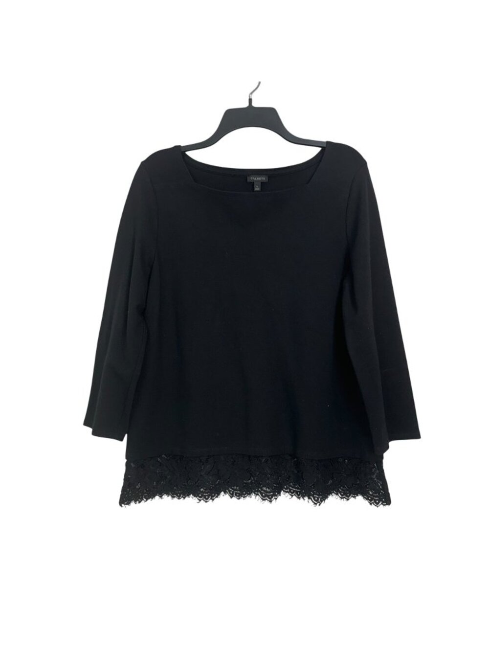 Talbots Black 3/4 Sleeve Top With Lace Hem Women’s Size L Basic Business Casual